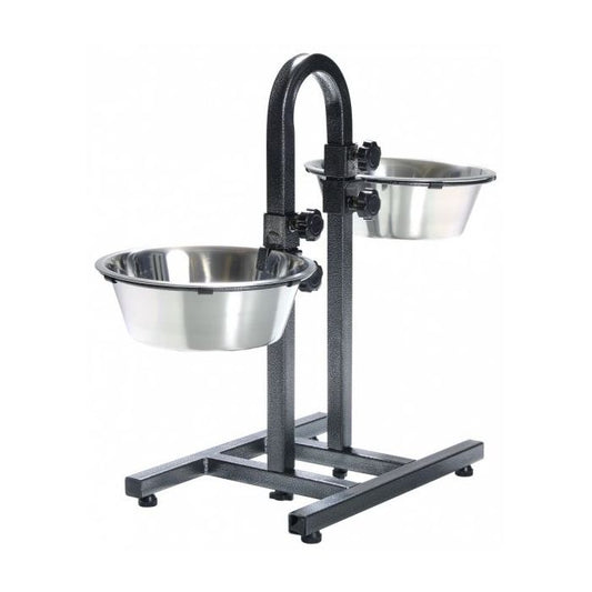 VERSTELBARE VOEDERSTANDAARD + 2 RVS BAKKEN 25CM ANTRACIET - U SHAPE