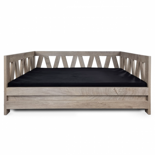 HOUTEN HONDENMAND BALI - 90 X 64 X 38 CM - WEATHERED GREY - INCLUSIEF KUSSEN