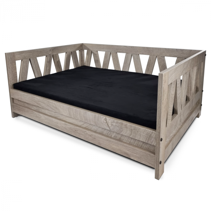 HOUTEN HONDENMAND BALI - 90 X 64 X 38 CM - WEATHERED GREY - INCLUSIEF KUSSEN