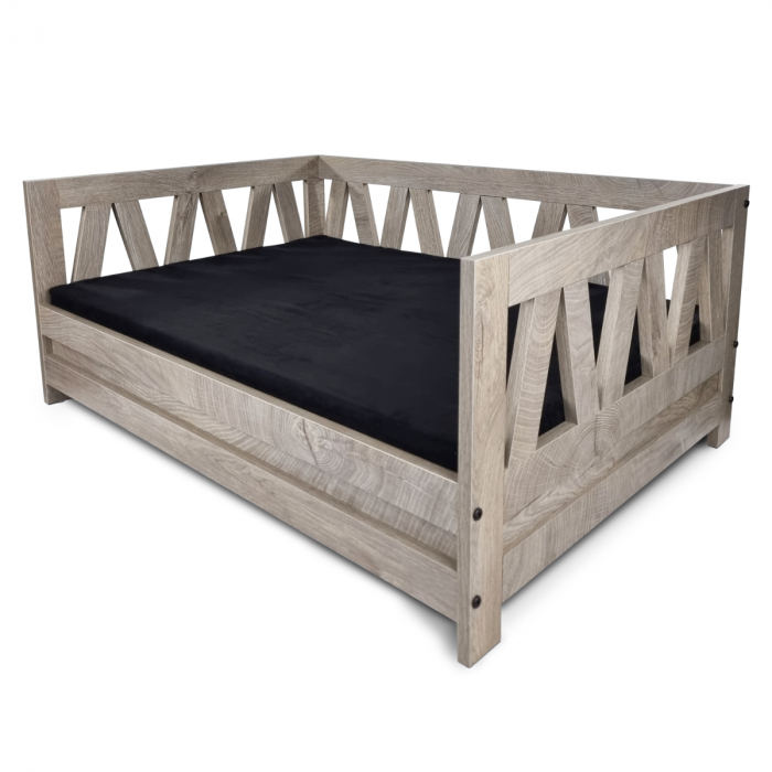 HOUTEN HONDENMAND BALI - 90 X 64 X 38 CM - WEATHERED GREY - INCLUSIEF KUSSEN