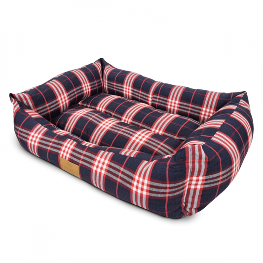 DÄNISH HONDENMAND - TARTAN BLAUW & ROOD 70 x 50 x 12 cm